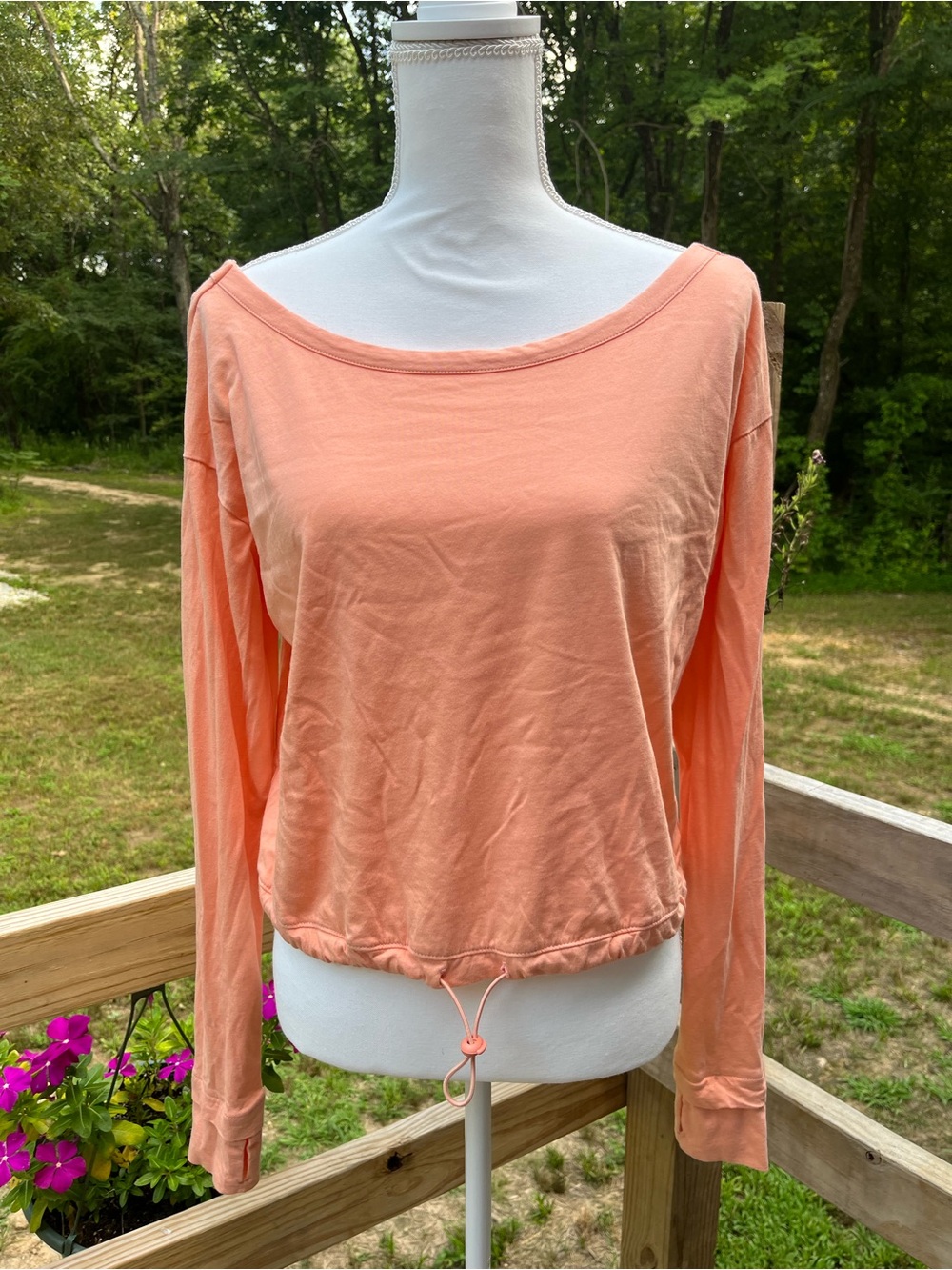 FLX Small Urban Commuter Peach Long Sleeve Thumbhole Drawstring Top